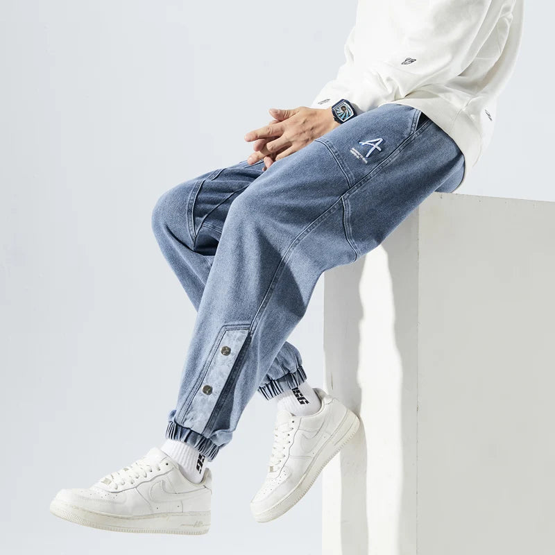 Spring Autumn Plus Size Baggy Jeans Men Hip Hop Streetwear Harem Pants Fashion Embroidery Stretch Cotton Casual Jogger Jeans 8XL
