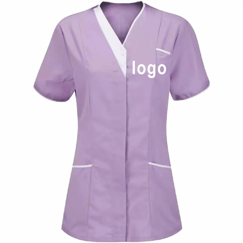 Custom Nurse UniformScrubs Tops Short Sleeve Pocket Clinic Nursing Scrub Tops Healthcare Carer Tunic Design Print Logo
