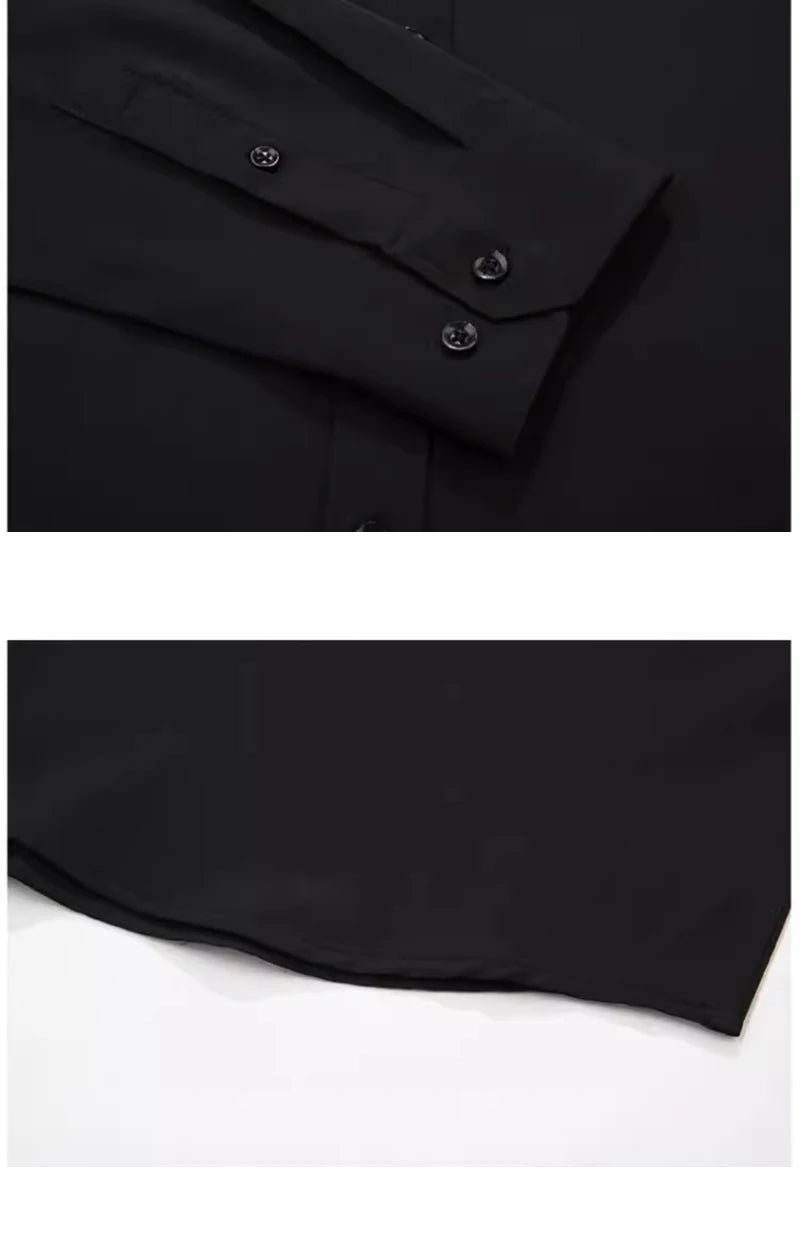 Spring and Autumn Large Size 15XL Men's Long-sleeved Shirt High Elastic Solid Color Shirt 12XL 11XL 10XL 9XL 8XL 7XL 200kg