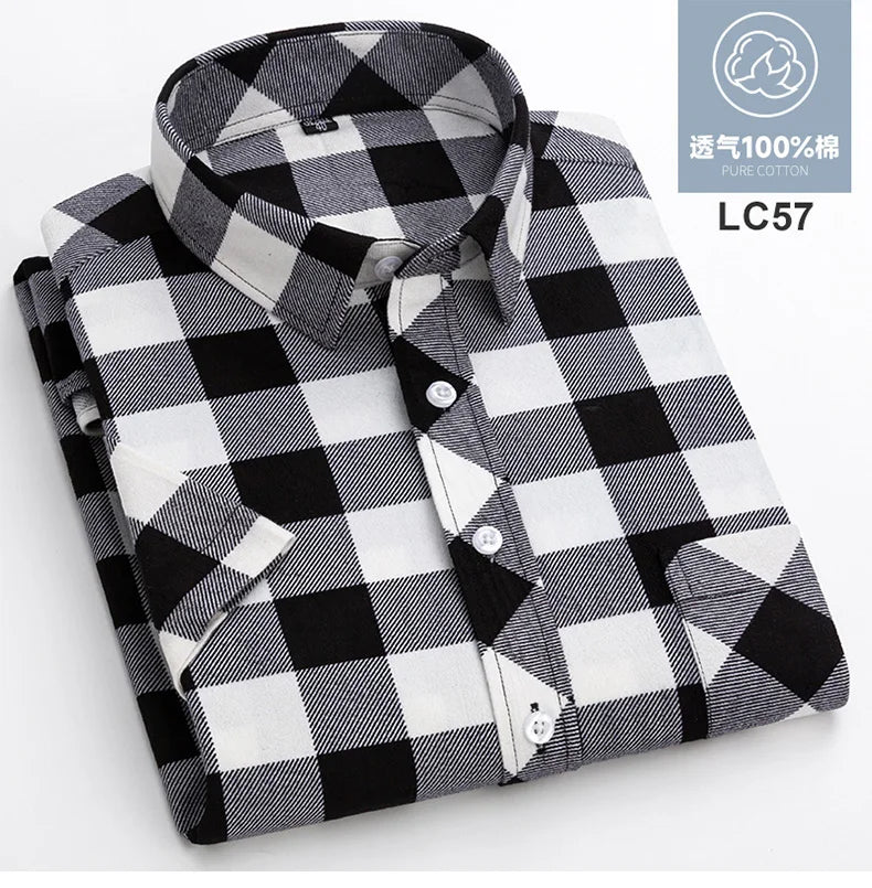 Plus Size 8XL 7XL New Men's Shirts Short Sleeve Cotton Plaid Shirt Summer Fashion Thin Soft Classic Basic Casual Male Clothing