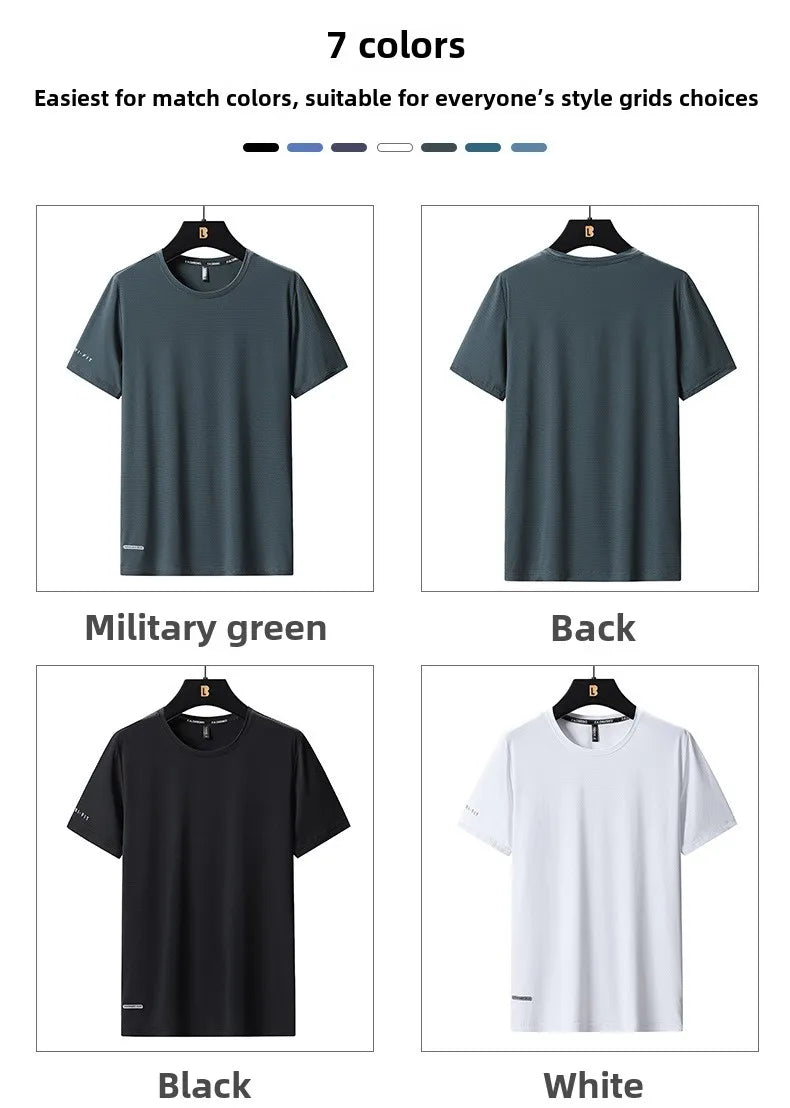 High-Quality Ice Silk T-Shirts Men Plus Size 8XL Male Tshirt Man Tee Shirt Breathable Wearing Tee Tops Running Fast Shipping