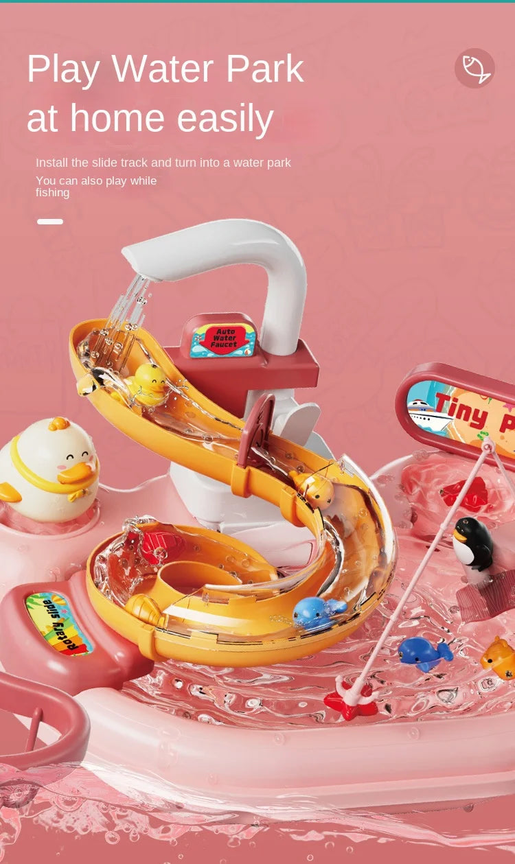 Children's Fishing Toys Electric Pretend Play Toys Dishwashing Basin Toys Gift Kitchen Interactive Toys 2-in-1 Slide Fishing Toy