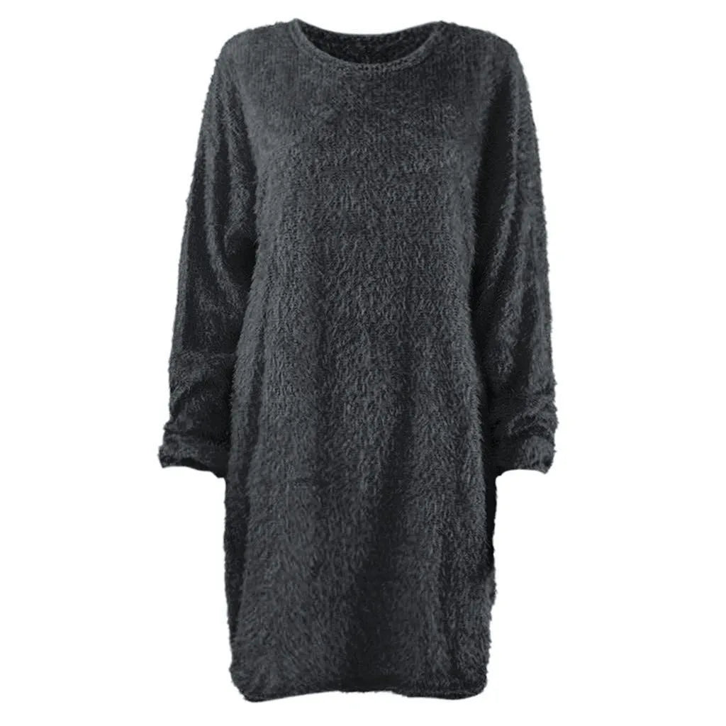 Women Winter Sweater Knit Crewneck Warm Long Sleeve O-Neck Casual Sweatshirts Dress Solid Color Oversized Basic Ladies Cloth