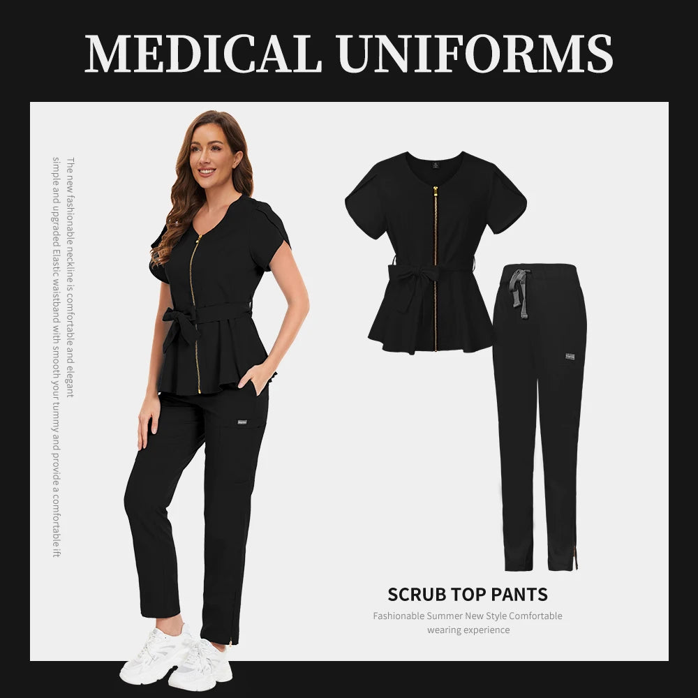 Medical Scrub Set Hospital Staff Uniform Doctor Nurse Surgical Uniforms Woman Pet Grooming Healthcare Nursing Scrub Articles Set