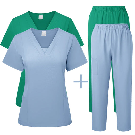 Pet Grooming Institution Scrubs Set High Quality Spa Uniforms Unisex V-Neck Work Clothes Medical Suits Clothes Scrubs Tops Pants