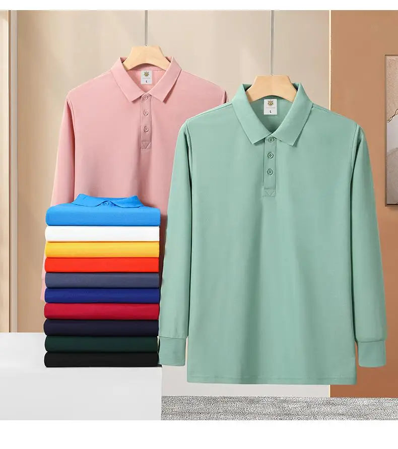 S-7XL Fashion Sportswear High Quality New-Design Men's Polos Shirts Long Sleeve 100% Cotton Casual Polos Customized Your LOGO