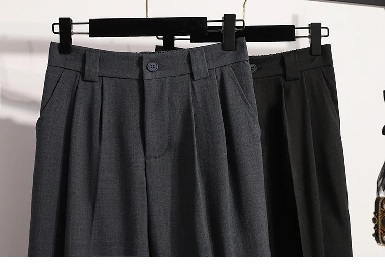 Plus Size Pants For Women Spring Summer 2025 New Korean Fashion High Waist Suit Pants Women Gray Or Black Casual Trousers Female