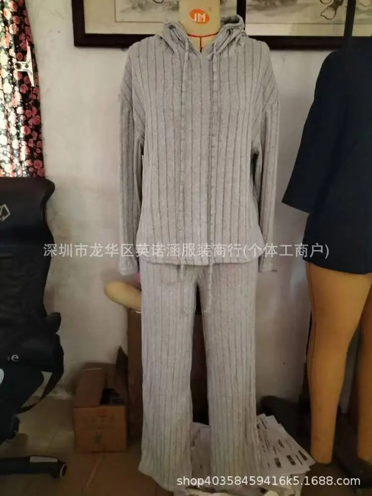 Fashion Long Sleeve Knitted Pant Sets Women Autumn Winter Home Casual Comfortable 2 Piece Sets Women Outfit  Two Piece Set