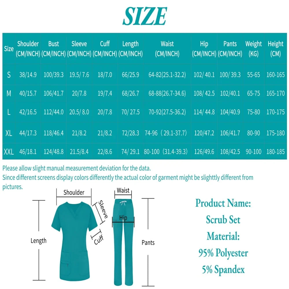 Pants Sets Short Sleeved Top Scrub Solid Color Surgical Gowns Medical Accessories Manicurist Beautician Nursing Scrub Sets Women