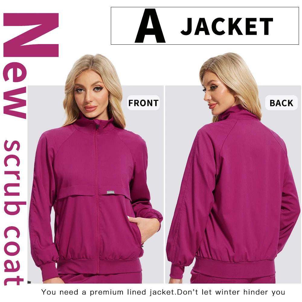 Women Men's Spring Autumn Soft Long Sleeve Jacket Medical Clinical Nurse Coats Hospital Pharmacy Work Top Pocket Dentist Outwear