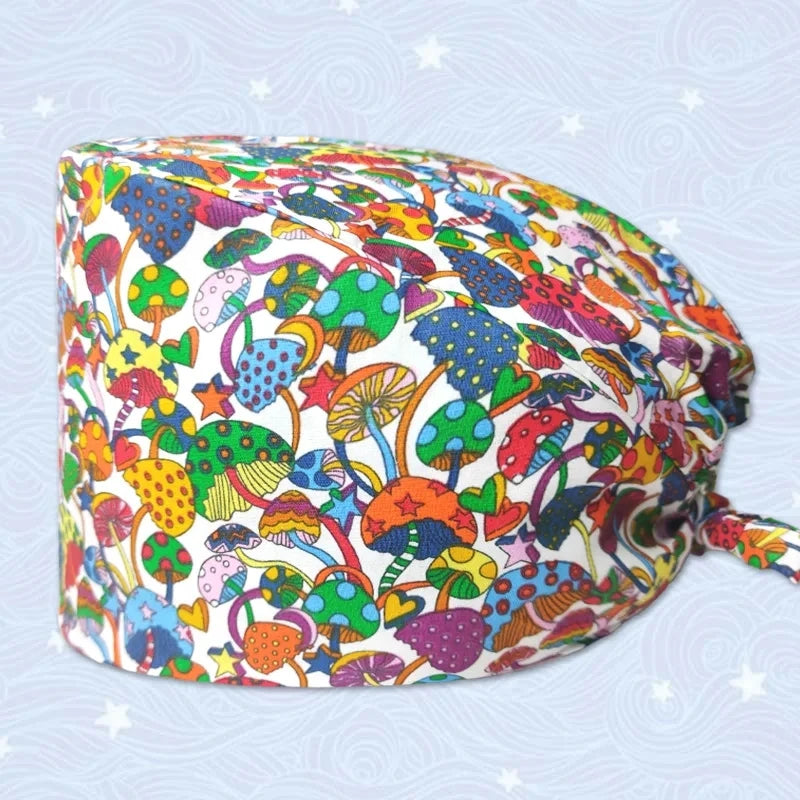 Nurse Scrubs Cap Adjustable Scrubs Hat Unisex Cotton Pink Print Nursing Caps Accessories Medical Work Hat Pet Shop Surgicals Hat