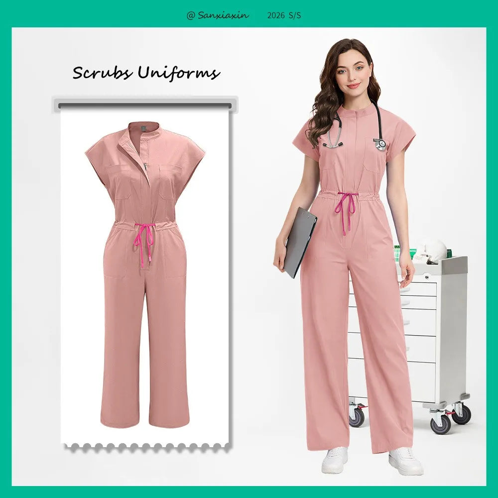 Slim Fitting Elasticity Scrubs Workwear Operating Room Medical Uniforms Nurse Scrubs Jumpsuit Women Solid Color Surgery Clothing