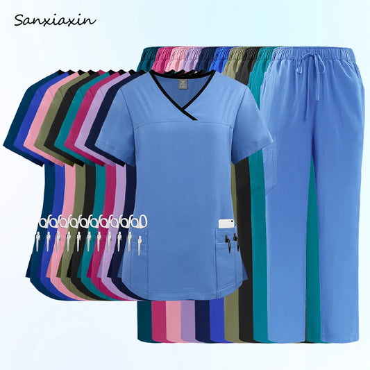 Nurse Uniforms Women Casual Short Sleeved Apparel Set Pharmacy Working Clothes Medical Suits Pet Hospital Doctor Nursing Uniform