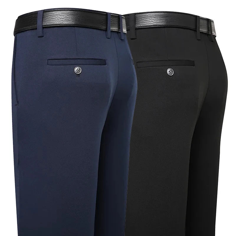 Men's Stretch Suit Pants Black Business Casual Trousers Office Summer Autumn Navy Grey Spandex Straight Pants