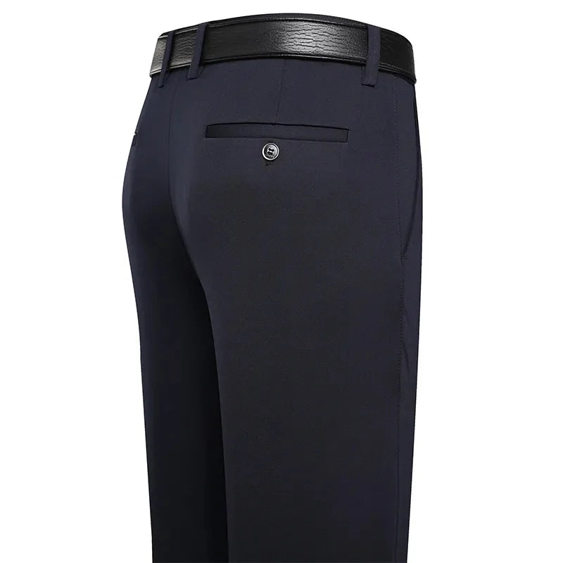 Men's Stretch Suit Pants Black Business Casual Trousers Office Summer Autumn Navy Grey Spandex Straight Pants
