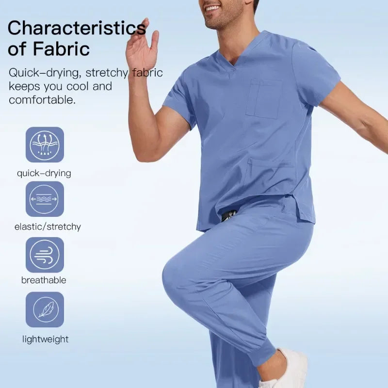 Medical Scrub Nursing Surgical Gown High Quality Elastic Scrub Healthcare Pharmacy Solid Color Uniform Wholesale Workwear Unisex