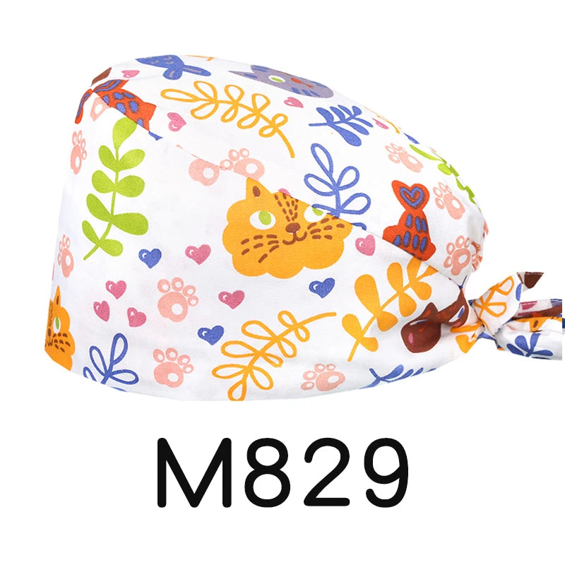 LONG HAIR Scrub Caps Surgical Medical Hats Cotton Nursing Caps Breathable Bouffant Healthcare Chef Pediatric Veterinary Hats M81