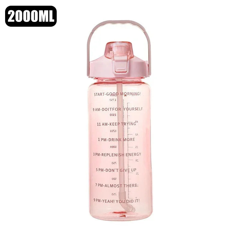 2 Liters Plastic Kettle Large Portable Travel Water Bottle with Straw Sports Fitness Cup High Value Big Fat Cup Adult Universal