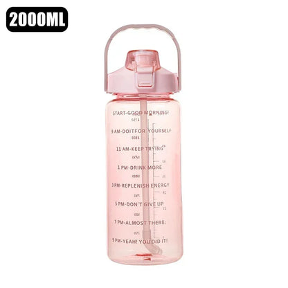 2 Liters Plastic Kettle Large Portable Travel Water Bottle with Straw Sports Fitness Cup High Value Big Fat Cup Adult Universal