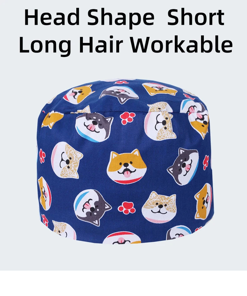 LONG HAIR Scrub Caps Surgical Medical Hats Cotton Nursing Caps Breathable Bouffant Healthcare Chef Pediatric Veterinary Hats M81