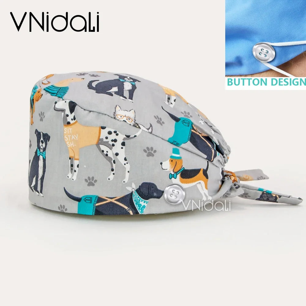 nurse hats anime adjustable surgery cap Breathable Cotton with button scrubs cap operating room cap medical doctor cap