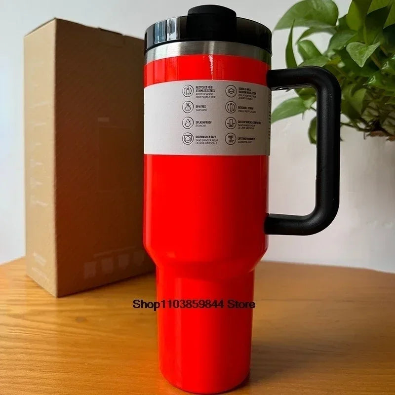 40oz Stainless Steel Vacuum Mug Double-Wall Insulated Travel Cup with Handle Straw Lid for Hot And Cold Beverages