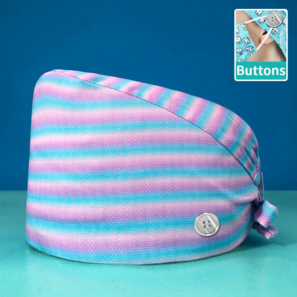 Pill Capsule Pattern Pink Scrubs Cap Female Nurse Medical Clinic Accessories Women's Operating Room Hat with Buttons Cotton Hats