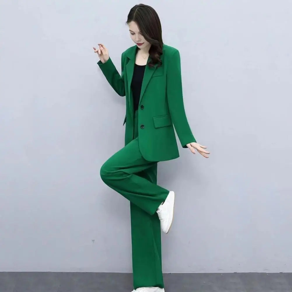 Autumn Women Blazer Pants Set 2025 Spring  Lapel Single Button Blazer Coat Wide Leg High Waist Straight Leg Pants Suit