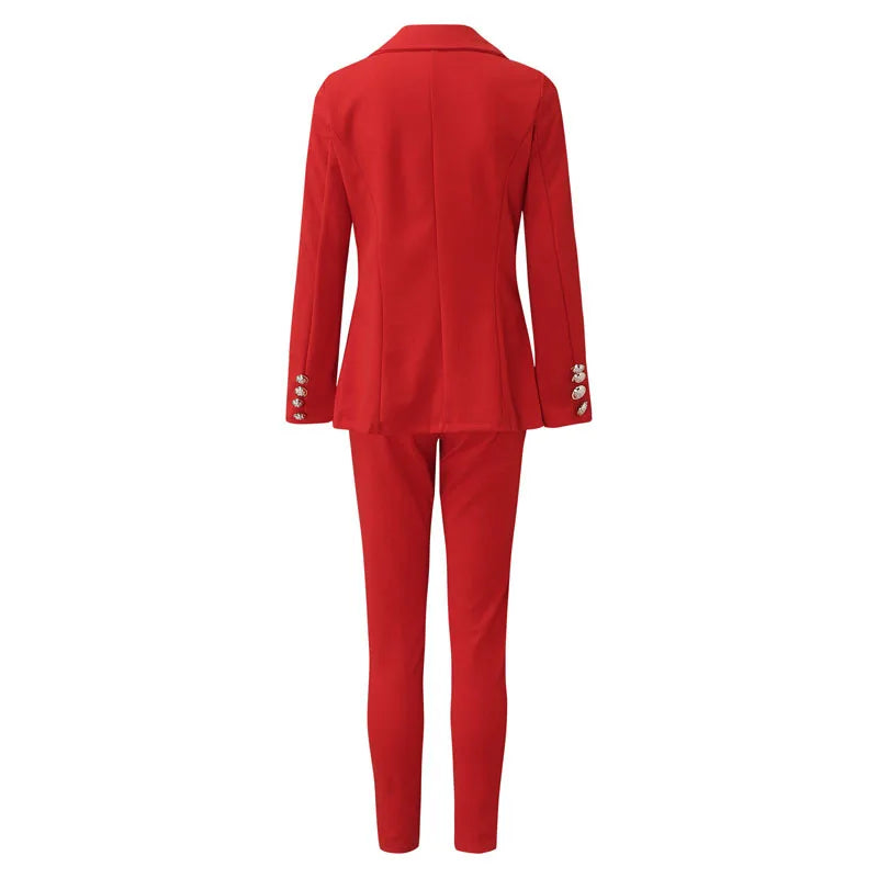 Women Two Pieces Pant Sets Formal Business Double Breasted Blazers Jacket Pants 2 Piece Set Elegant Ladies Suits Office Lady