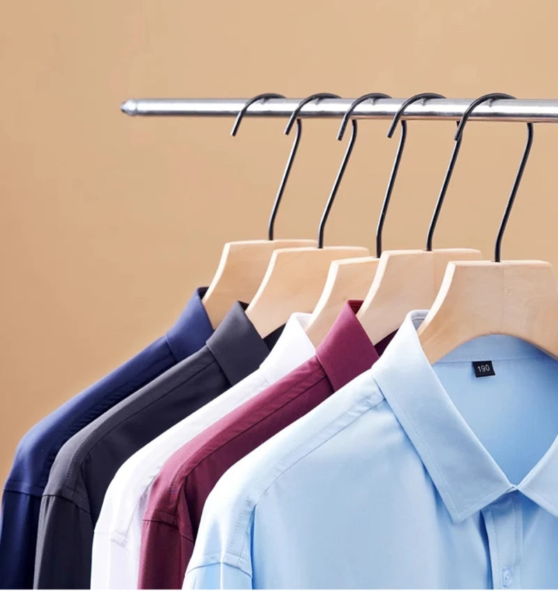 Spring and Autumn Large Size 15XL Men's Long-sleeved Shirt High Elastic Solid Color Shirt 12XL 11XL 10XL 9XL 8XL 7XL 200kg