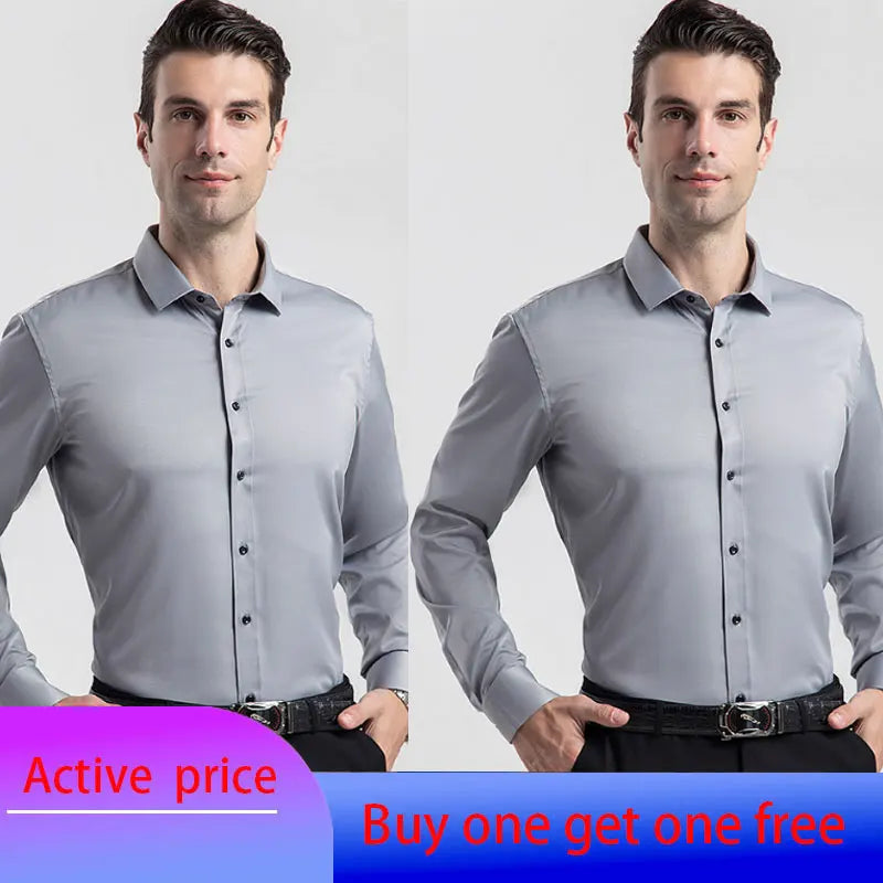 6XL 7XL 8XL Spring and Autumn Shirt Men's Long Sleeve Large Luxury Business Casual Slim Solid Color Wrinkle Free Press