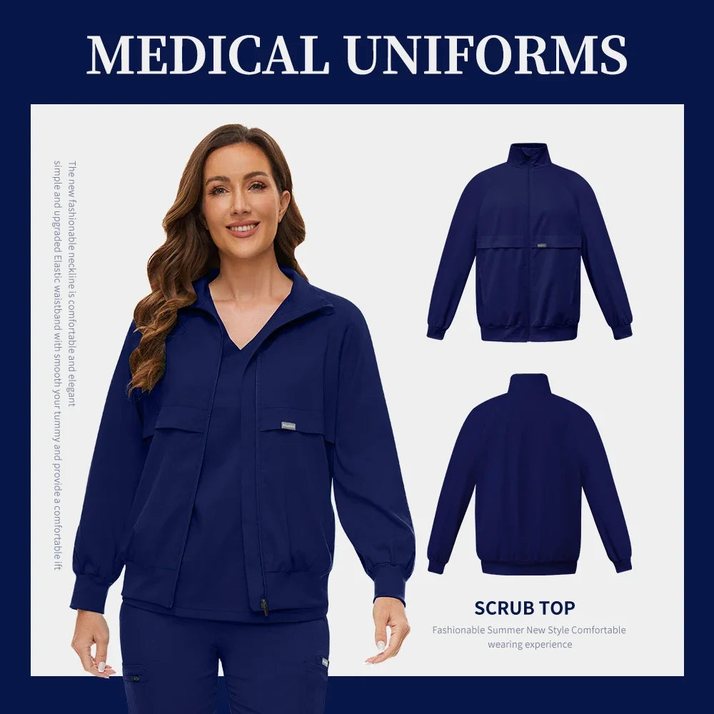 Medical Hospital Scrub Uniforms Medical Scrubs Tops Zipper Nursing Scrubs Jacket for Women High Quality Warm Outerwear Work Wear