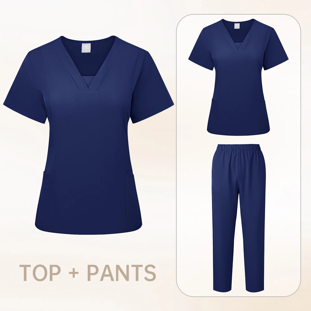 Pet Grooming Institution Scrubs Set High Quality Spa Uniforms Unisex V-Neck Work Clothes Medical Suits Clothes Scrubs Tops Pants