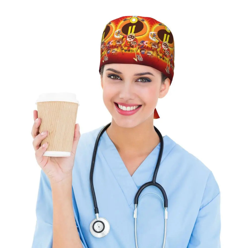 Custom The Incredibles Medical Staff Scrubs Hat Men Women Superhero Anime Doctor Nursing Surgical Cap Scrub Caps