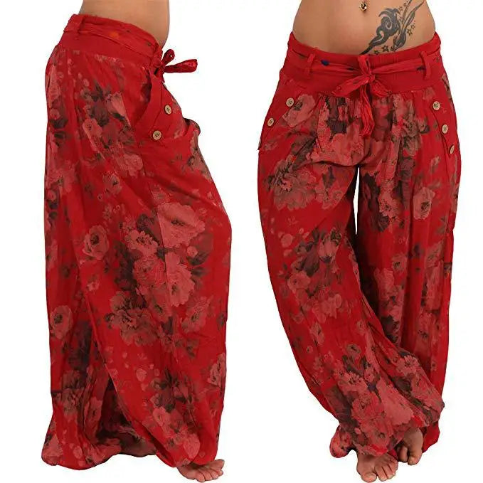 Autumn and winter women's clothing long Haren pants new digital print long wide leg pants Haren casual pants casual plus size