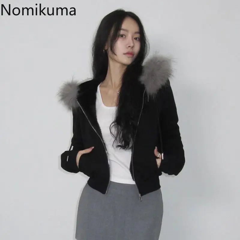 Patchwork Furry Hooded Sweatshirt for Women Y2k Tops Streetwear Casual Hoodies 2025 Ropa Mujer Korean Fashion Zipper Crop Hoodie