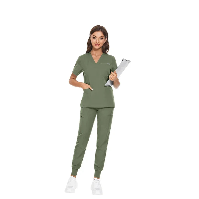 Multicolor Scrubs Uniform Short Sleeve Tops+Pants Nursing Uniform Women Pet Shop Doctor Scrub Medical Surgery Workwear Scrub Set