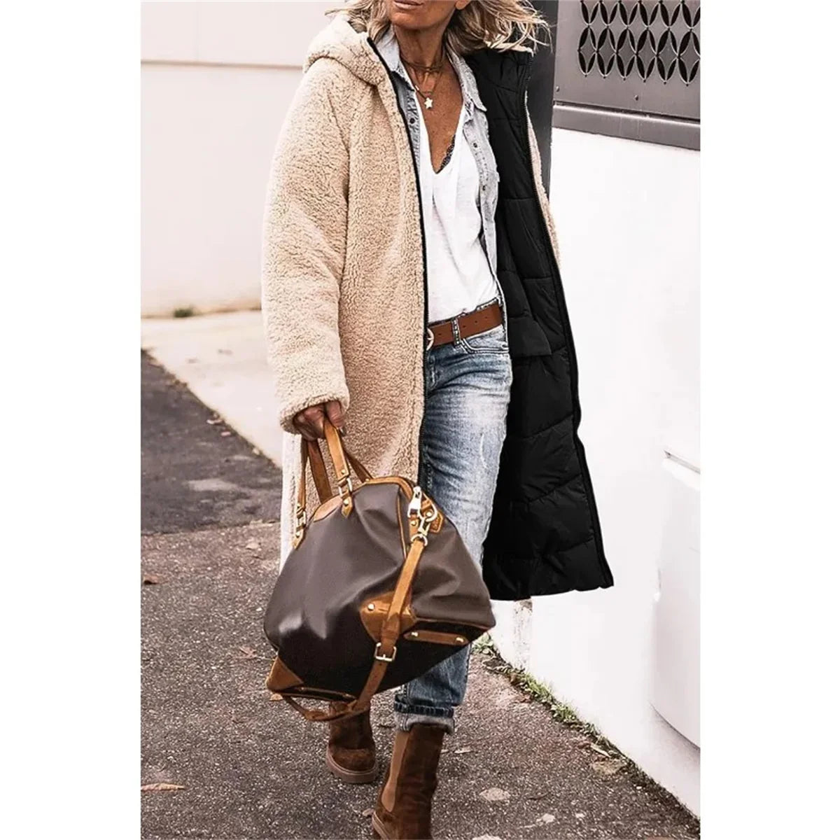 Winter Hooded Quilted Jacket For Women Solid Reversible Long Sleeve Thick Coat Warm Fashion Long Outerwear Casual Puffer Coats