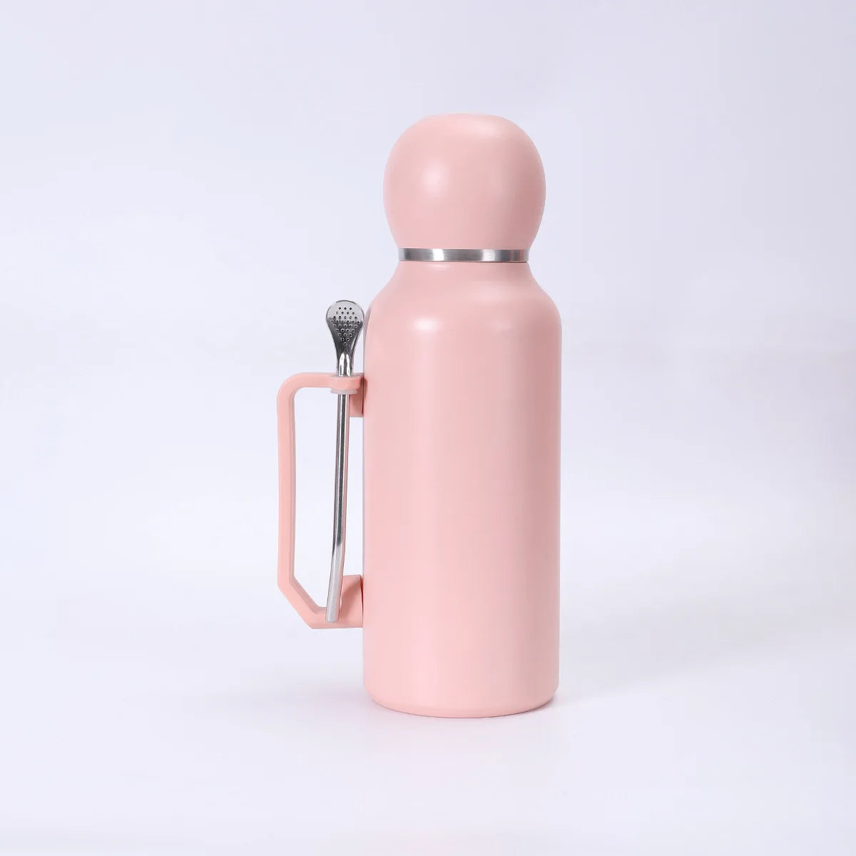 Portable and Simple Car Cup with Spoon Large-capacity Solid-color Handle Cup  Stainless Steel Outdoor Double-layer Insulated Cup