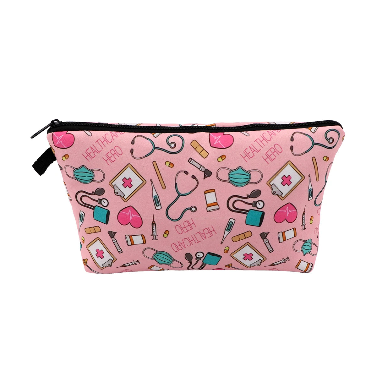 Nurse Pink Ribbon Life Cosmetic Bag Gift for Women Make Up Bag Travel Cosmetic Organizer Toiletry Bag Pencil Case