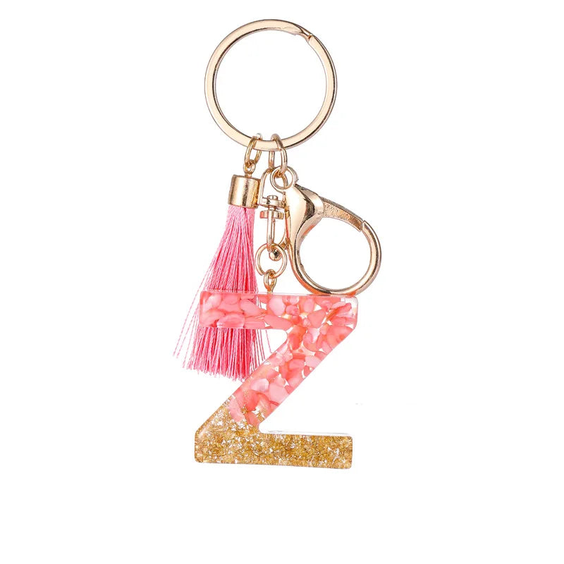 Pink Gold Color Initial Letter A-Z Resin Key Ring Cup Key Chains DIY Jewelry Gifts