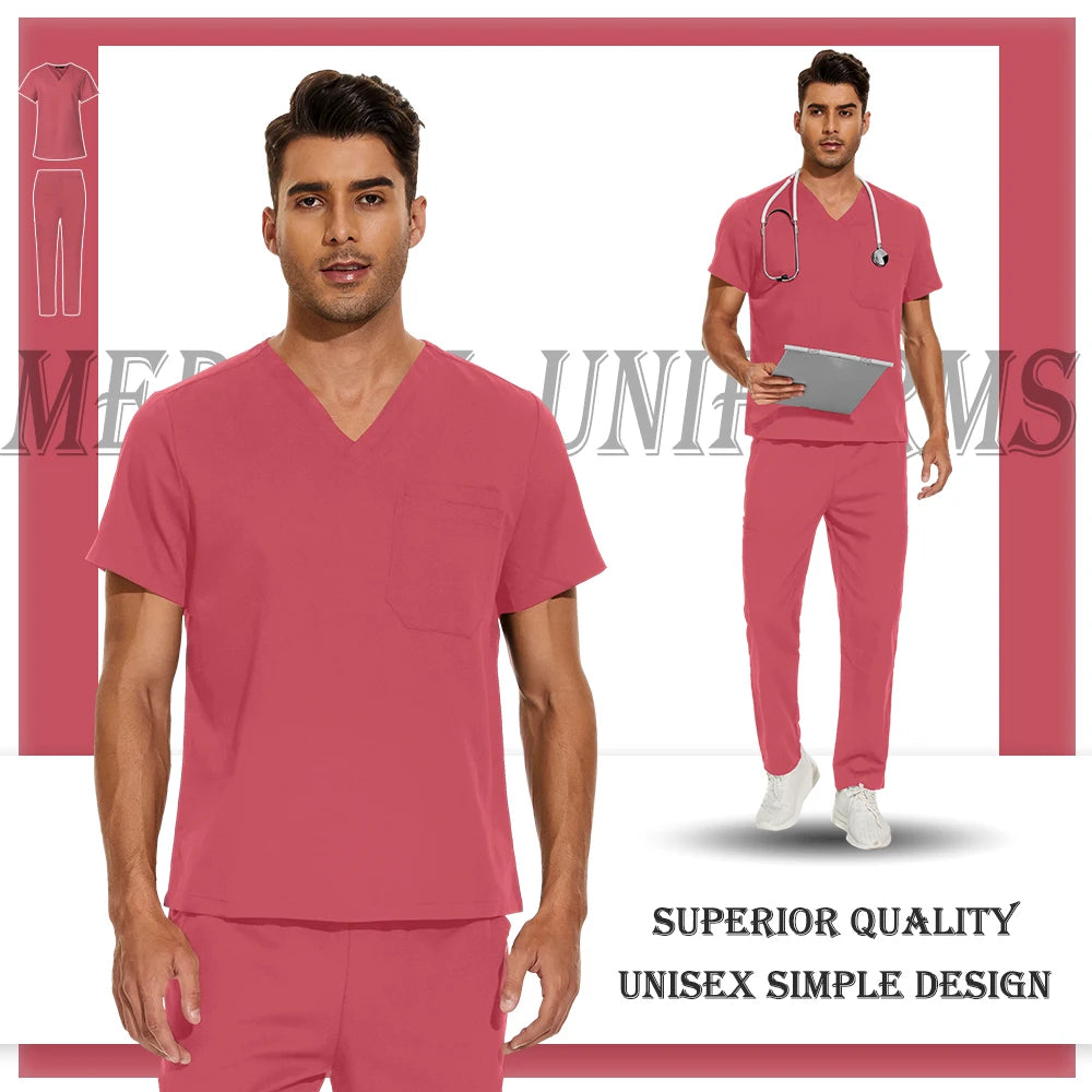Nursing Scrubs Set High-quality Anti-Wrinkle Thick Medical Surgical Uniforms Hospital Tops Pants Doctor Nurse Uniforms Men Women