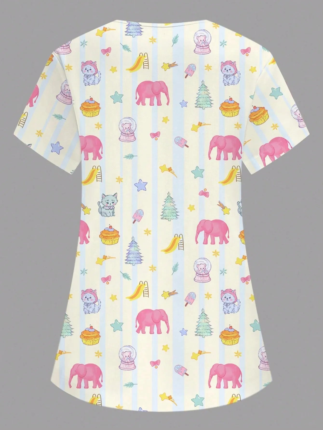 Women's V-neck Nurse Uniform Pocket T-shirt, Butterfly Print Surgical Gown Top, Nursing Work Top, Daily Commute Wear