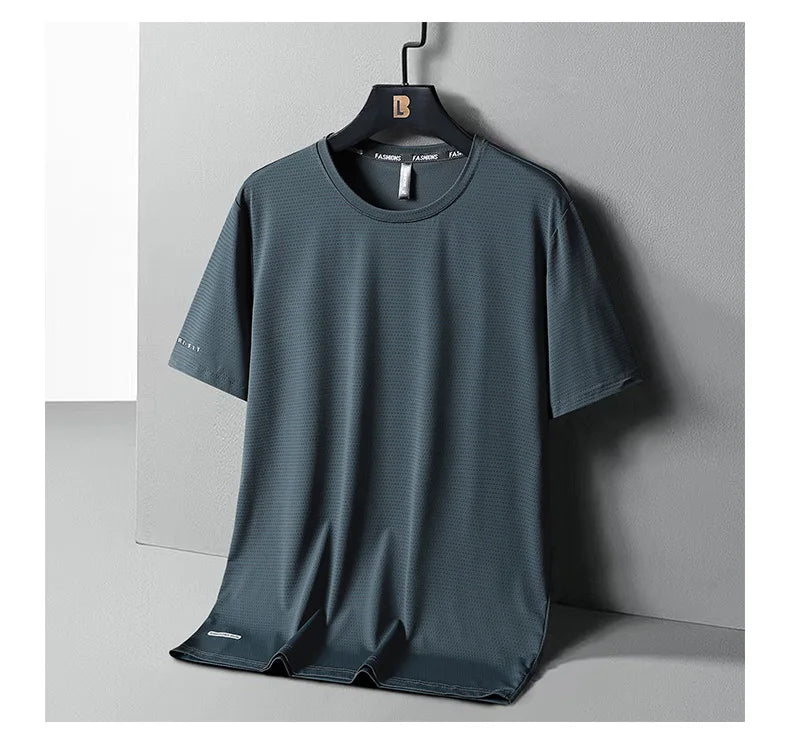 High-Quality Ice Silk T-Shirts Men Plus Size 8XL Male Tshirt Man Tee Shirt Breathable Wearing Tee Tops Running Fast Shipping