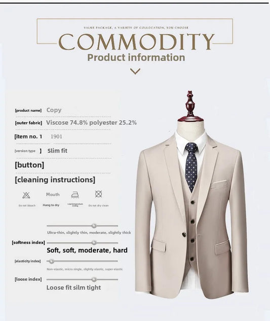 Men's Suit Set Two-piece Slim Fit Suit Men's Business Professional Formal Attire Groomsman's Wedding Dress