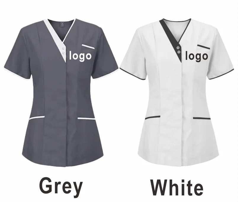 Custom Nurse UniformScrubs Tops Short Sleeve Pocket Clinic Nursing Scrub Tops Healthcare Carer Tunic Design Print Logo