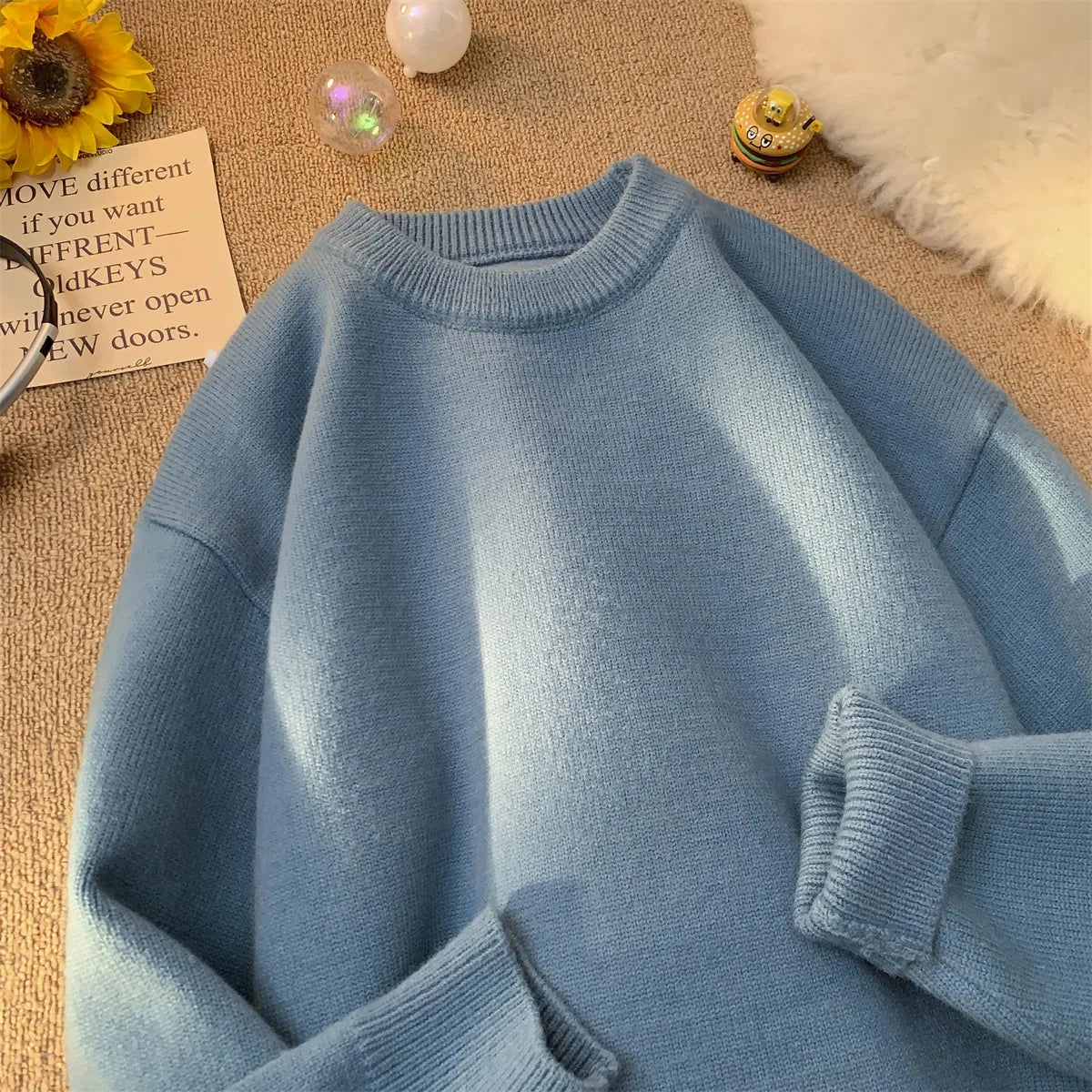 Sweater men's winter loose and lazy style retro thread jacket simple inner layer base knit sweater