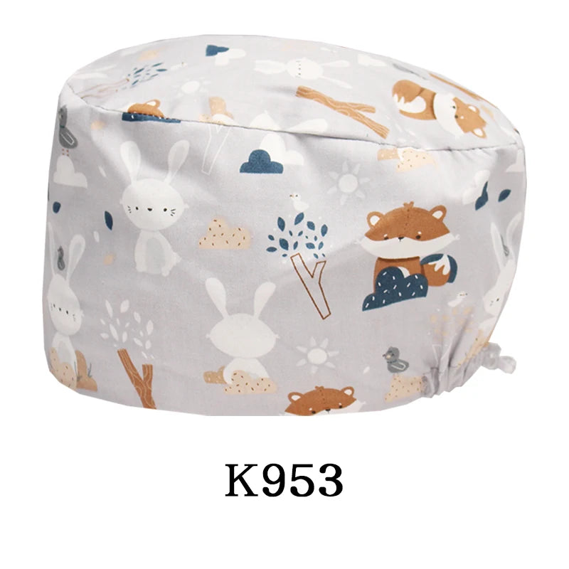 Printed Scrub Caps Dental Nursing Hats Durable Women Pediatric Cap Care Center Work Hat Comfortable  Aesthetic Scrub Cap K1235