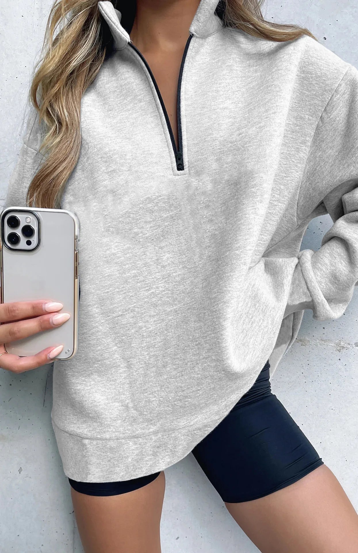 Women Sweatshirts Turn Down Collar Zipper Pullovers Long Sleeve Spliced Thick Warm Sweatshirt Outwear Autumn Winter 2024