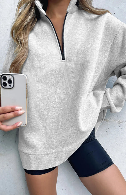 Women Sweatshirts Turn Down Collar Zipper Pullovers Long Sleeve Spliced Thick Warm Sweatshirt Outwear Autumn Winter 2024